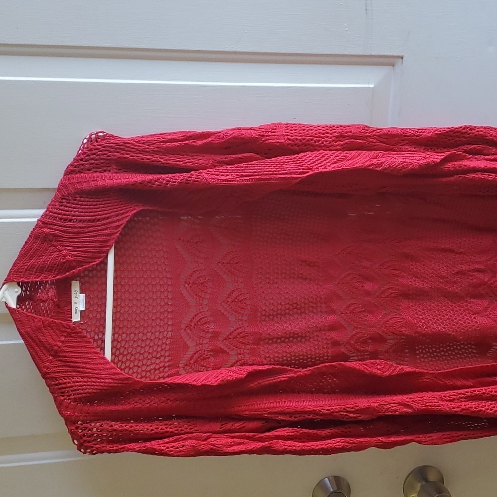 May & July red doilies design cardigan women's size small